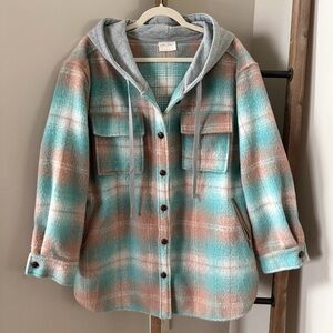 Allie Rose Hooded Plaid Shacket - Size L